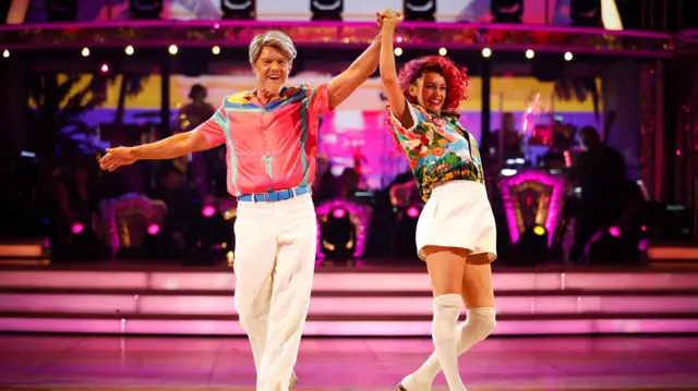 Stefan Dennis and Dianne Buswell during their appearance on the live show of Saturday's Strictly Come Dancing show on BBC1.