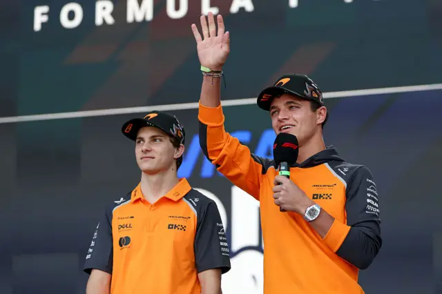 Oscar Piastri and Lando Norris on the fan zone stage in Austin