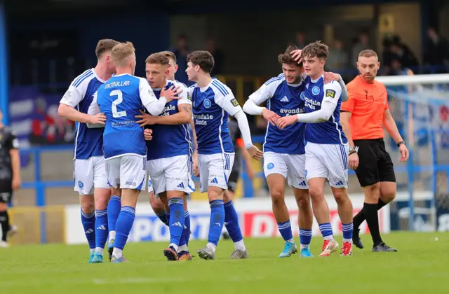 Glenavon celebrating their goal