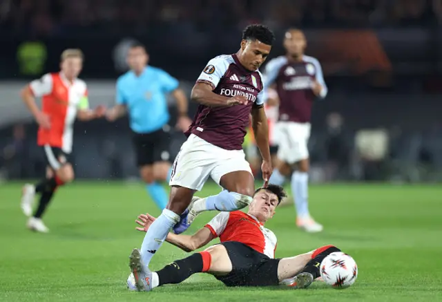 Ollie Watkins of Aston Villa is fouled by Anel Ahmedhodzic of Feyenoord resulting in a yellow card