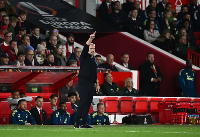 Ange Postecoglou, Manager of Nottingham Forest, gestures