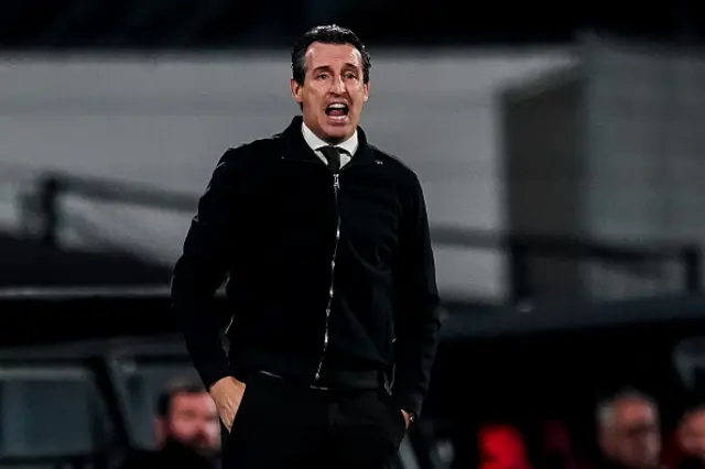 Aston Villa head coach Unai Emery looks on