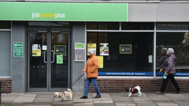 Two women walk dogs outside a Job Centre (file pic)