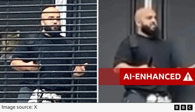 A composite of the original image of the attacker and an AI enhanced version