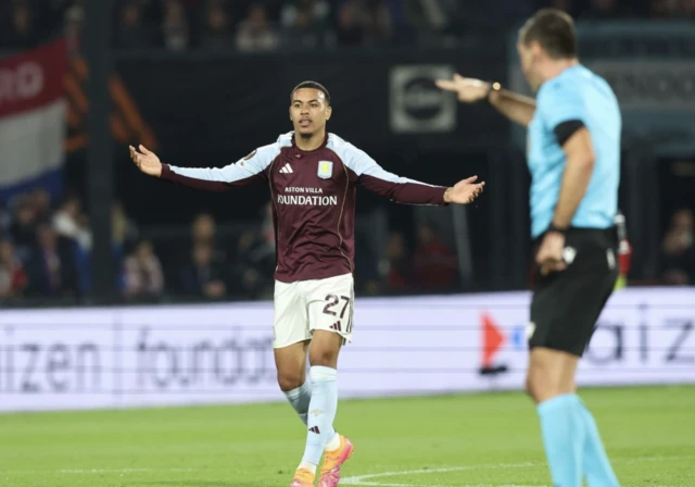 Aston Villa's Morgan Rogers reacts