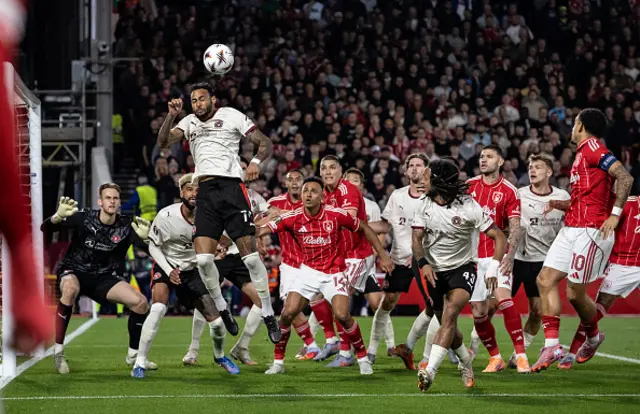 FC Midtjylland's Junior Brumado heads clear from a corner