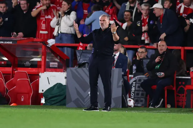 Ange Postecoglou manager of Nottingham Forest reacts