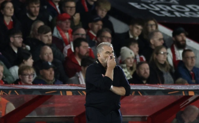 Nottingham Forest manager Ange Postecoglou reacts