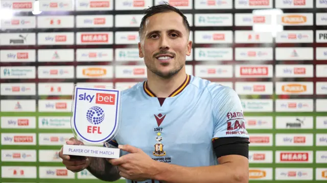 Bradford's Antoni Sarcevic with his player of the match award