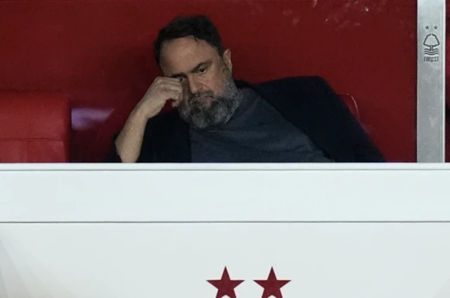 Nottingham Forest owner Evangelos Marinakis reacts