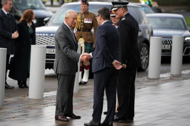 King Charles with mayor Andy Burnham and GMP's Chief Constable