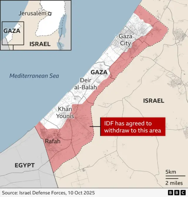 A map showing the area Israel Defense Forces has agreed to withdraw to
