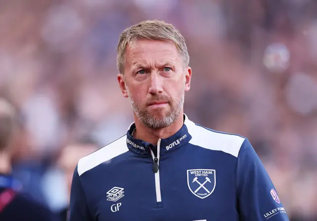 Graham Potter, Manager of West Ham United, looks on prior to the Premier League match between West Ham United and Tottenham Hotspur at London Stadium on September 13, 2025 in London, England.