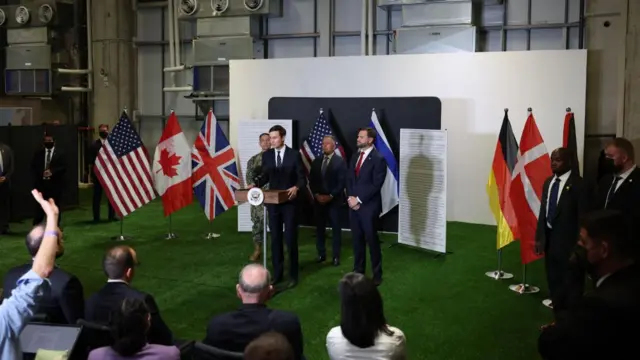 Affinity Partners founder Jared Kushner speaks during a media briefing at the US-led Civil-Military Coordination Center (CMCC)
