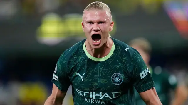Erling Haaland celebrates for Manchester City