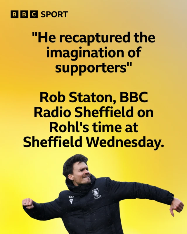 A picture of Danny Rohl and a quote from the BBC's Rob Staton
