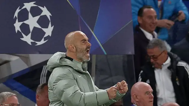 Enzo Maresca celebrates Chelsea win against Benfica