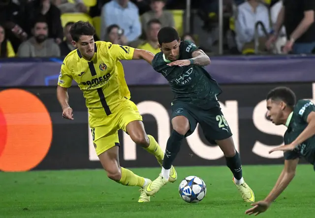 Savinho dribbles for Manchester City