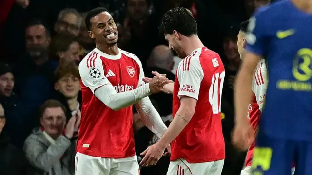 Gabriel celebrates scoring for Arsenal