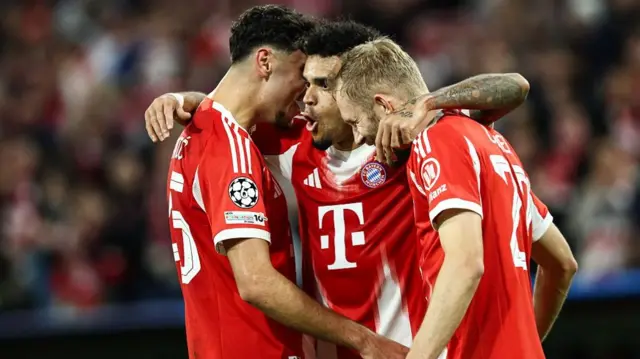 Luis Diaz celebrates after scoring for Bayern Munich
