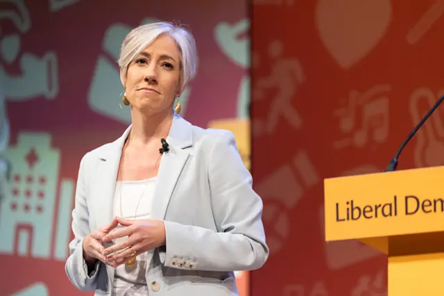Liberal Democrat party deputy leader Daisy Cooper delivering her speech to the Liberal Democrat conference at Brighton