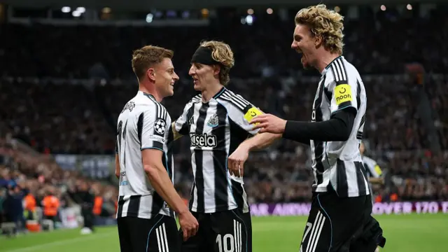 Newcastle celebrate one of their three goals