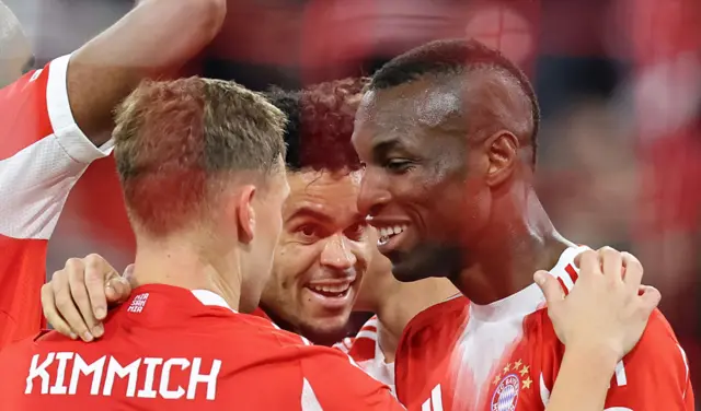 Nicolas Jackson celebrates scoring for Bayern Munich