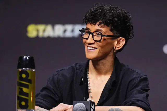 Virna Jandiroba listens to a question at a UFC news conference