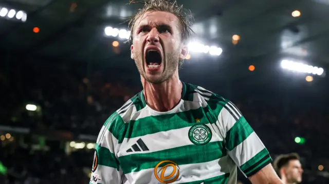 Celtic's Benjamin Nygren celebrates scoring to make it 2-1