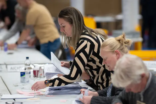 People counting voting slips at the Caerphilly by-election