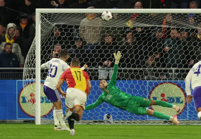 Emiliano Buendia misses a penalty