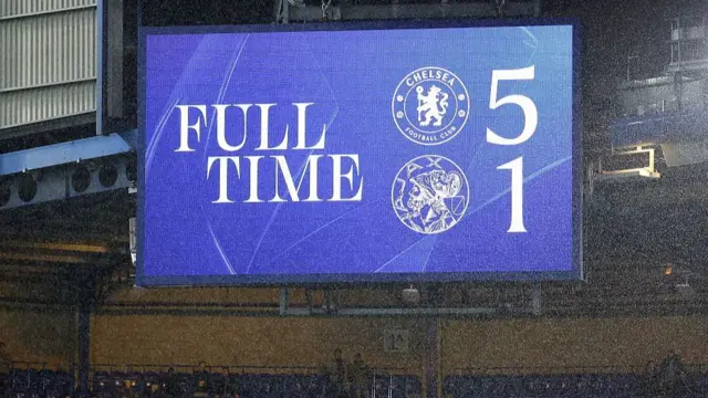 Scoreboard showing Chelsea 5-1 Ajax