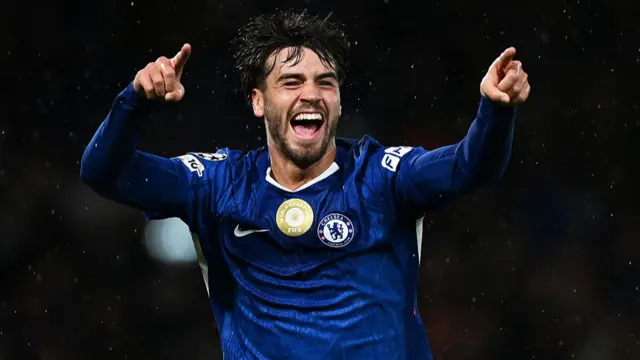 Marc Guiu of Chelsea celebrates scoring his team's first goal