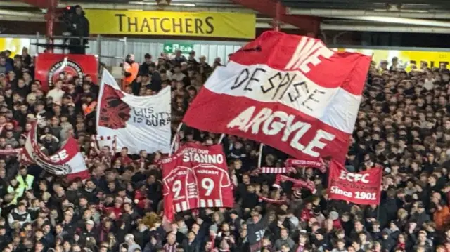 Exeter fans unveil anti-Argyle banner