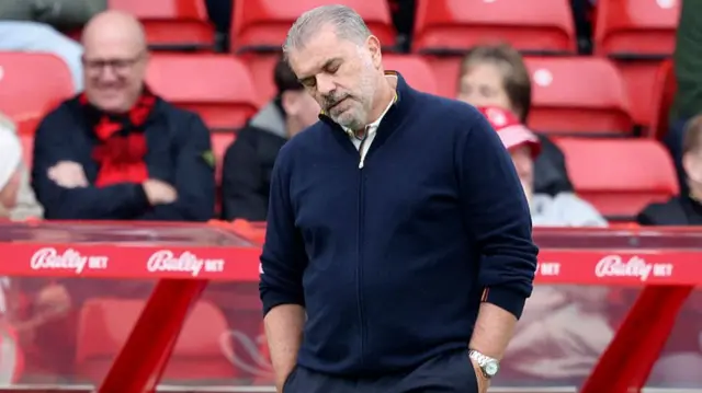 Ange Postecoglou Head Coach of Nottingham Forest looks dejected