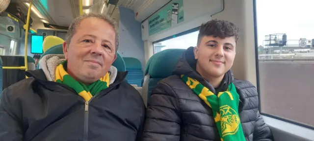 AEK Larnaca fans on train