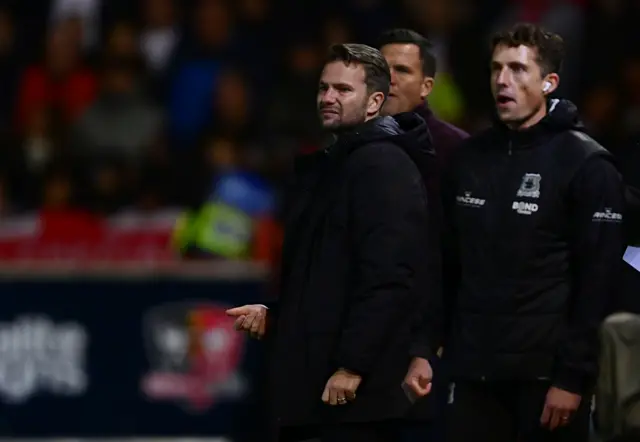 Tom Cleverley, Manager of Plymouth Argyle looks on during the match between Exeter City and Plymouth Argyle
