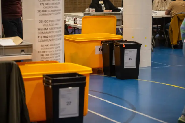 Yellow emptied boxes and black boxes with red cable ties sealed.