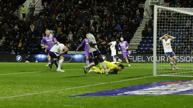 Michael Smith of Preston North End looks dejected after missing a goal chance
