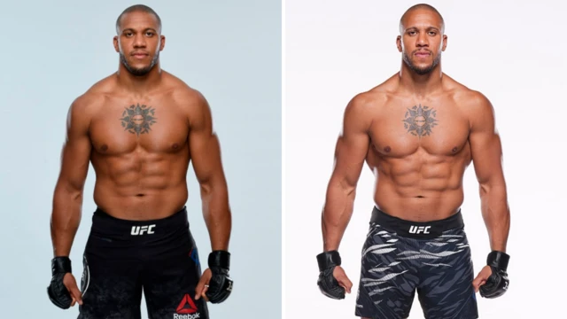 Two images of Ciryl Gane shirtless