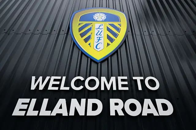 Welcome to Elland Road sign with Leeds badge