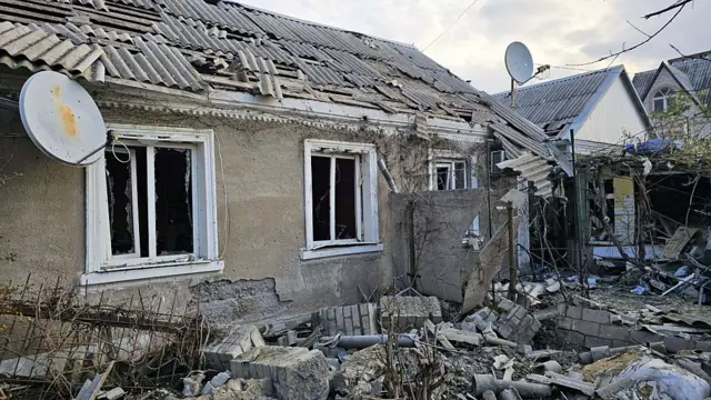 A view of the destruction after the Russian shelling towards Korabelnyi district of Kherson, Ukraine on October 24, 2025.