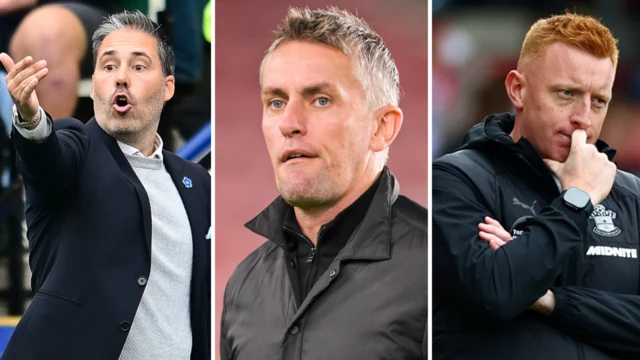 Split image showing Leicester boss Marti Cifuentes, Kieran McKenna of Ipswich, and Southampton's Will Still
