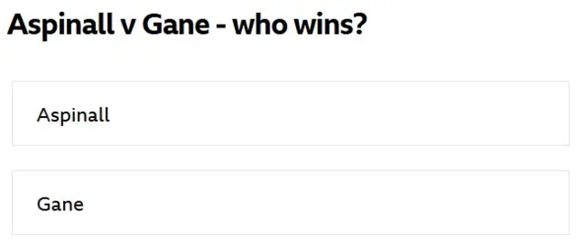 A graphic asking who wins between Tom Aspinall and Ciryl Gane