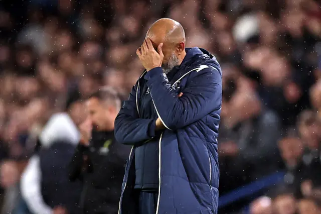 Nuno Espirito Santo, Manager of West Ham United, reacts