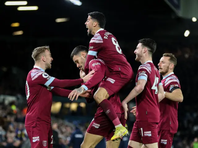 West Ham celebrate scoring at Elland Road