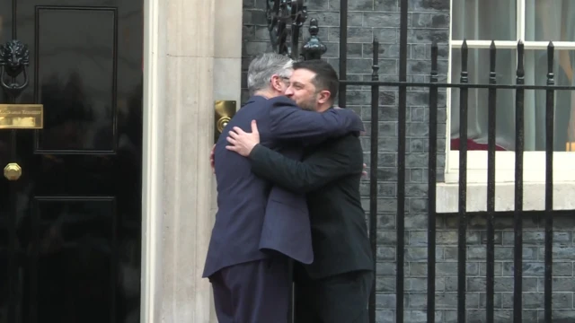 Starmer and Zelensky hugging outside 10 Downing Street