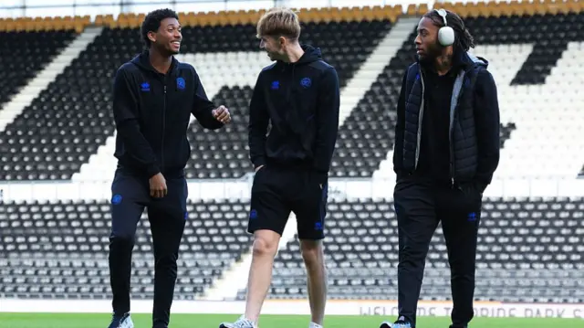 QPR players on the pitch before kick-off at Pride Park