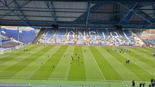 The North Stand at Hillsborough missing the C and H of Chansiri
