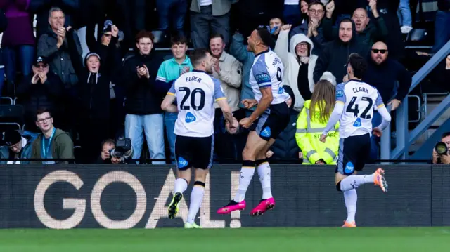 Derby goalscorer Carlton Morris celebrates